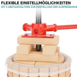 Wiltec 30L Obstpresse aus Buchenholz Saftpresse mit 3 passenden Presstüchern Weinpresse aus Holz Apfelpresse zum Wein Apfelsaft selber machen