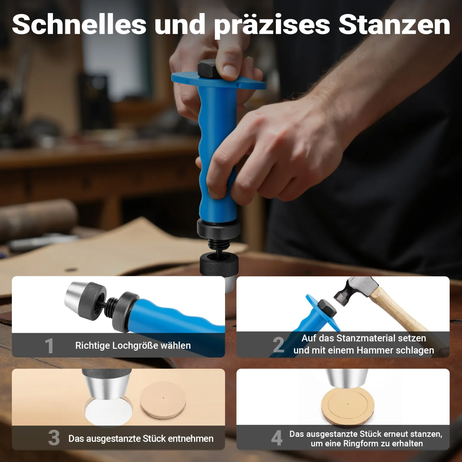 Wiltec Lochstanzer Set 13 in 1, Locheisensatz 13-teilig, Stanzeisen Set aus Stahl, Stanzwerkzeug 5-35 mm, Henkellocheisen inkl. Aufbewahrungsbox