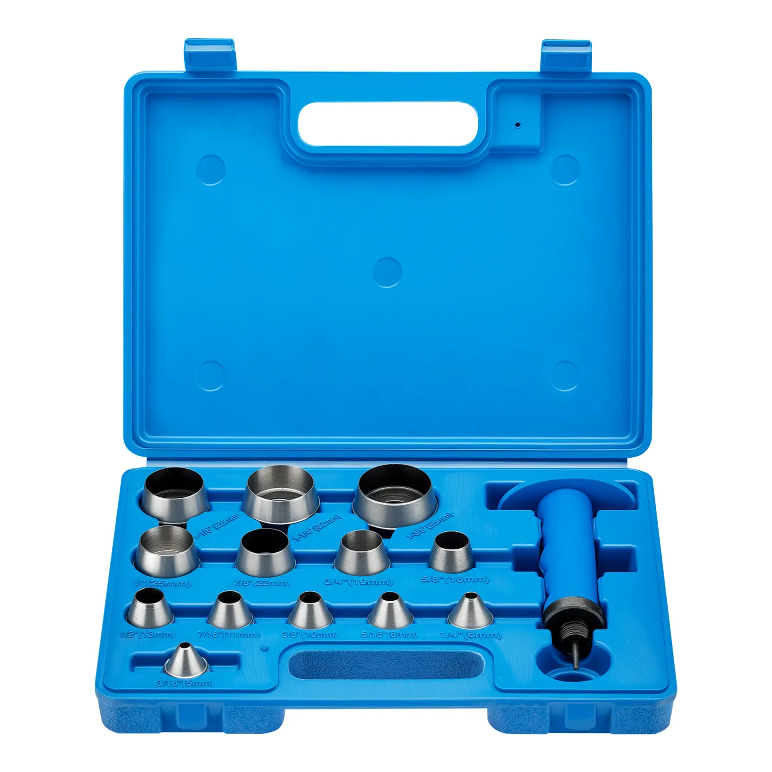 Wiltec Lochstanzer Set 13 in 1, Locheisensatz 13-teilig, Stanzeisen Set aus Stahl, Stanzwerkzeug 5-35 mm, Henkellocheisen inkl. Aufbewahrungsbox