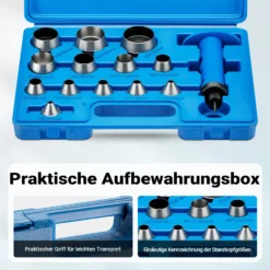 Wiltec Lochstanzer Set 13 in 1, Locheisensatz 13-teilig, Stanzeisen Set aus Stahl, Stanzwerkzeug 5-35 mm, Henkellocheisen inkl. Aufbewahrungsbox
