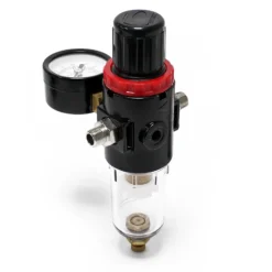 Wiltec Luftfilter mit Wasserabscheider und Druckregler bis 7 bar, 2x 12,91 mm (1/4"), 9,51 mm (1/8") Adapter, Zubehör für Airbrush Kompressor