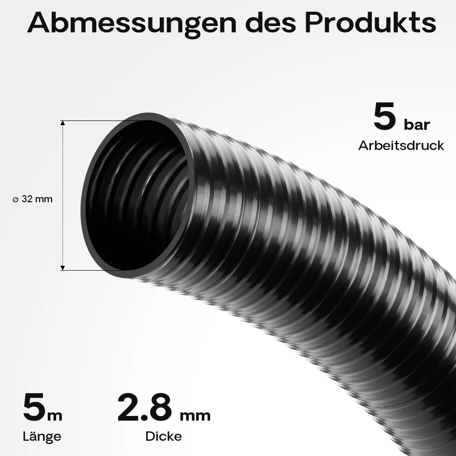 Wiltec Luisiana OM/I 5m flexibler Teichschlauch Ø32mm 320g/m Pumpenschlauch Schlauch Pumpe Saugschlauch Druckschlauch