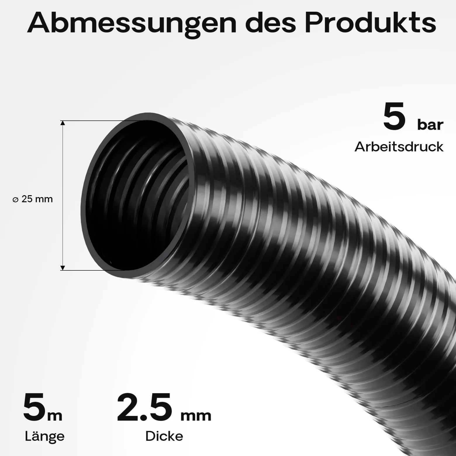 Wiltec Luisiana OM/I 5m flexibler Teichschlauch Ø25mm 250g/m Pumpenschlauch Schlauch Pumpe Saugschlauch Druckschlauch