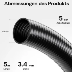Wiltec Luisiana OM/I 5m flexibler Teichschlauch Ø50mm 640g/m Pumpenschlauch Schlauch Pumpe Saugschlauch Druckschlauch