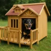 Wiltec Luxus XL Hundehütte 93,5 x 77,5 x 70 cm, braun, Hundehaus aus Holz mit Veranda, Hundehöhle Outdoor für Balkon Garten Terrasse