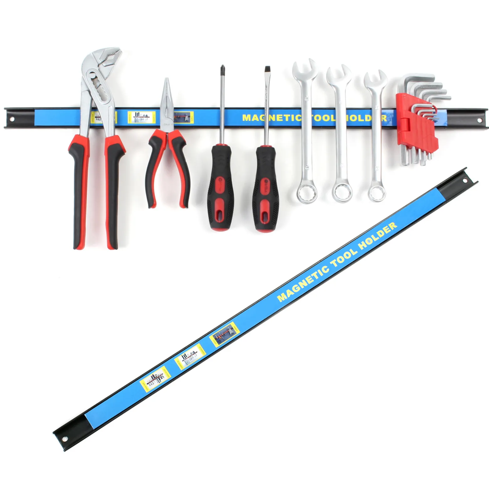 Wiltec Magnetleiste 2er Set 61cm Werkzeughalter aus Stahl Schiene als Wandhalterung für Werkstatt zur Wandmontage Werkzeugmagnetleiste Werkzeugwand