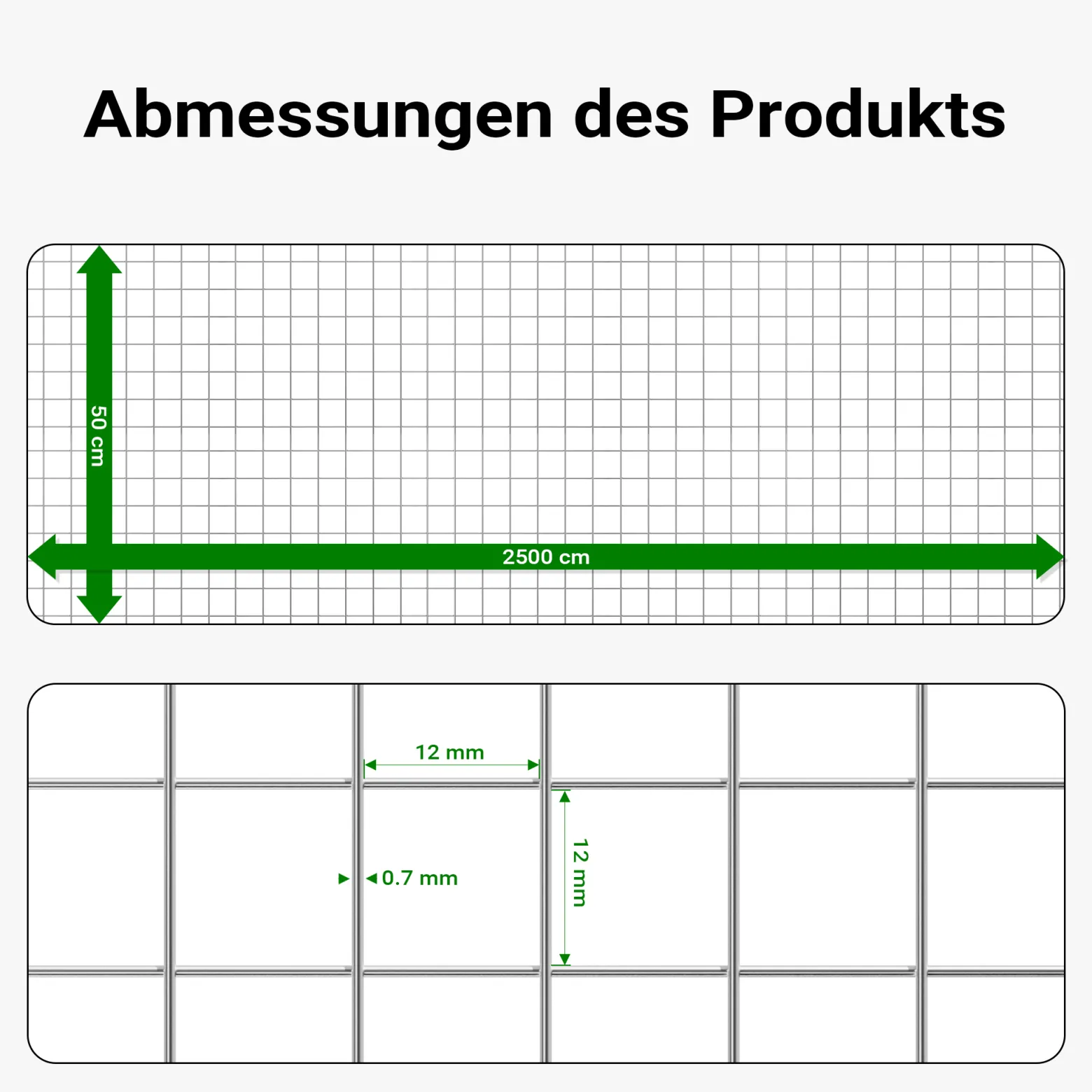 Wiltec Maschendrahtzaun 50 cm x 25 m, 0,7 mm Drahtstärke 12 x 12 mm Maschengröße, Volierendraht aus Stahl verzinkt, Drahtgitter, Vogeldraht