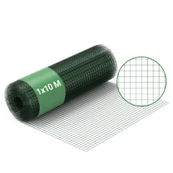 Wiltec Maschendrahtzaun Grün 1x10 m 100 cm Höhe 0,9 mm Stärke 12x12 mm Maschengröße, Volierendraht 4-Eck aus Stahl verzinkt, Drahtgitter, Vogeldraht