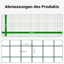 Wiltec Maschendrahtzaun Grün 1x25 m 50 cm Höhe 0,9 mm Stärke 12x12 mm Maschengröße, Volierendraht 4-Eck aus Stahl verzinkt, Drahtgitter, Vogeldraht