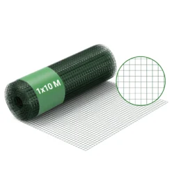 Wiltec Maschendrahtzaun Grün 1x10 m 100 cm Höhe 1,42 mm Stärke 25x25 mm Maschengröße, Volierendraht 4-Eck aus Stahl verzinkt, Drahtgitter, Vogeldraht