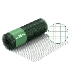 Wiltec Maschendrahtzaun Grün 1x25 m 100 cm Höhe 1,42 mm Stärke 25x25 mm Maschengröße, Volierendraht 4-Eck aus Stahl verzinkt, Drahtgitter, Vogeldraht