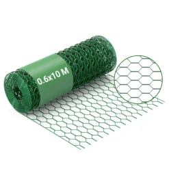 Wiltec Maschendrahtzaun Grün 60 cm x 10 m, 0,6 mm Stärke 25 x 25 mm Maschengröße, Volierendraht 6-Eck aus Stahl verzinkt, Drahtgitter, Vogeldraht