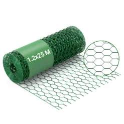 Wiltec Maschendrahtzaun Grün 120 cm x 25 m, 0,9 mm Stärke 25x25 mm Maschengröße, Volierendraht 6-Eck aus Stahl verzinkt, Drahtgitter, Vogeldraht