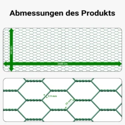 Wiltec Maschendrahtzaun Grün 120 cm x 25 m, 0,9 mm Stärke 25x25 mm Maschengröße, Volierendraht 6-Eck aus Stahl verzinkt, Drahtgitter, Vogeldraht