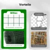 Wiltec Maschendrahtzaun Grün 1x25 m 100 cm Höhe 0,9 mm Stärke 19x19 mm Maschengröße, Volierendraht 4-Eck aus Stahl verzinkt, Drahtgitter, Vogeldraht
