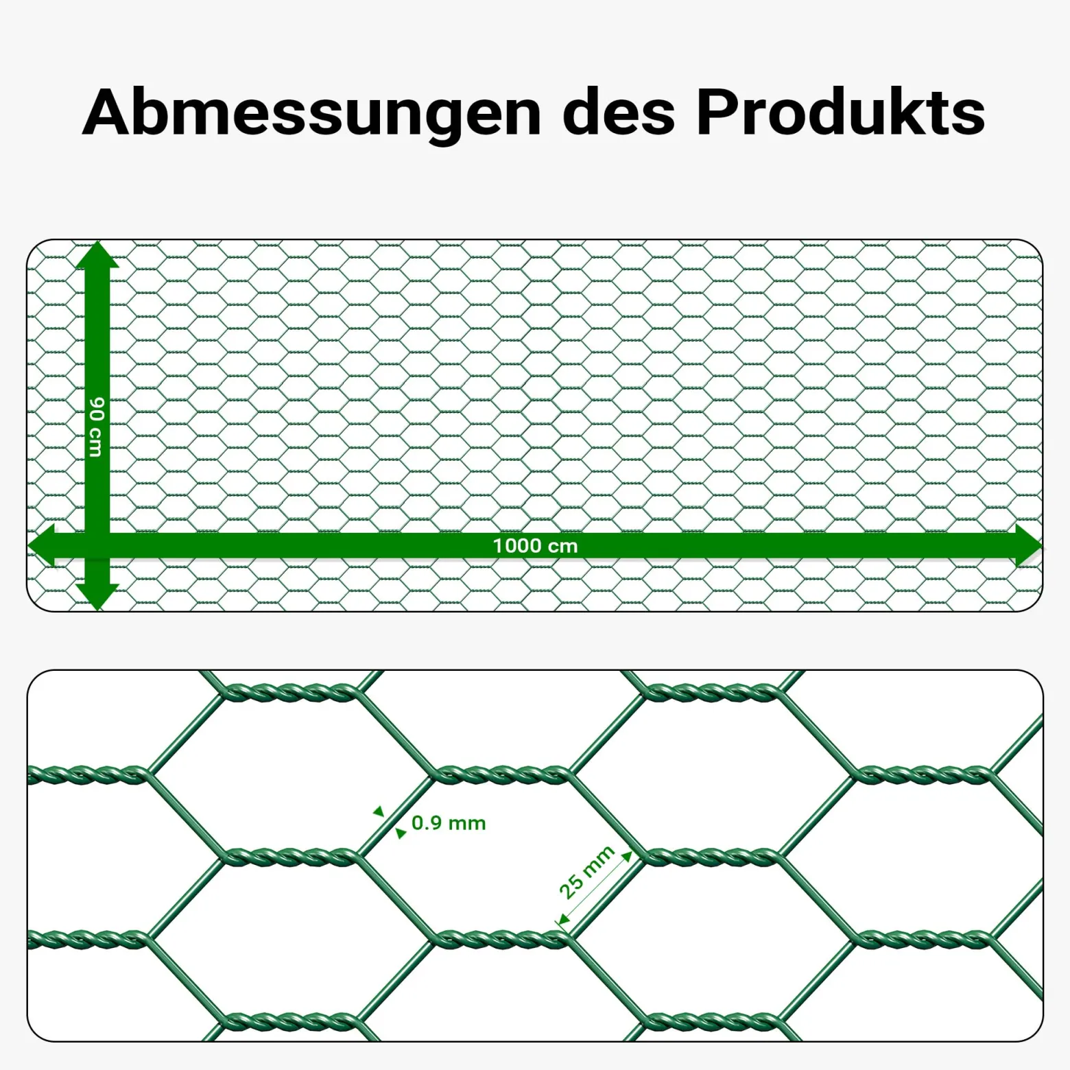 Wiltec Maschendrahtzaun Grün 90 cm x 10 m, 0,6 mm Stärke 25x25 mm Maschengröße, Volierendraht 6-Eck aus Stahl verzinkt, Drahtgitter, Vogeldraht