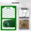 Wiltec Maschendrahtzaun Grün 120 cm x10 m, 0,6 mm Stärke 25x25 mm Maschengröße, Volierendraht 6-Eck aus Stahl verzinkt, Drahtgitter, Vogeldraht