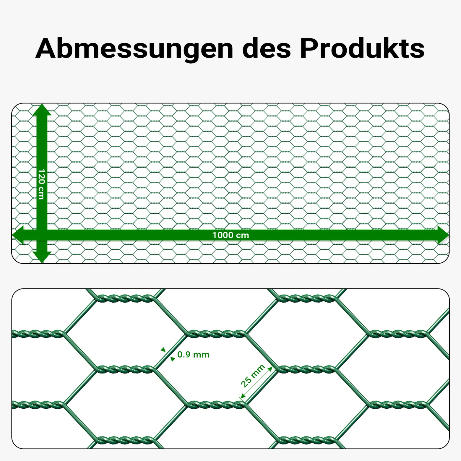 Wiltec Maschendrahtzaun Grün 120 cm x10 m, 0,6 mm Stärke 25x25 mm Maschengröße, Volierendraht 6-Eck aus Stahl verzinkt, Drahtgitter, Vogeldraht