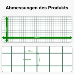 Wiltec Maschendrahtzaun Grün 1x5 m 100 cm Höhe 0,9 mm Stärke 12x12 mm Maschengröße, Volierendraht 4-Eck aus Stahl verzinkt, Drahtgitter, Vogeldraht
