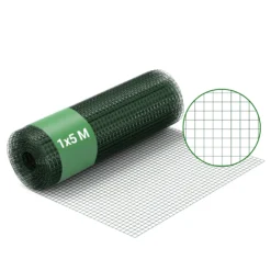 Wiltec Maschendrahtzaun Grün 1x5 m 100 cm Höhe 0,9 mm Stärke 12x12 mm Maschengröße, Volierendraht 4-Eck aus Stahl verzinkt, Drahtgitter, Vogeldraht