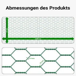 Wiltec Maschendrahtzaun Grün 90 cm x 25 m, 0,9 mm Stärke 25x25 mm Maschengröße, Volierendraht 6-Eck aus Stahl verzinkt, Drahtgitter, Vogeldraht