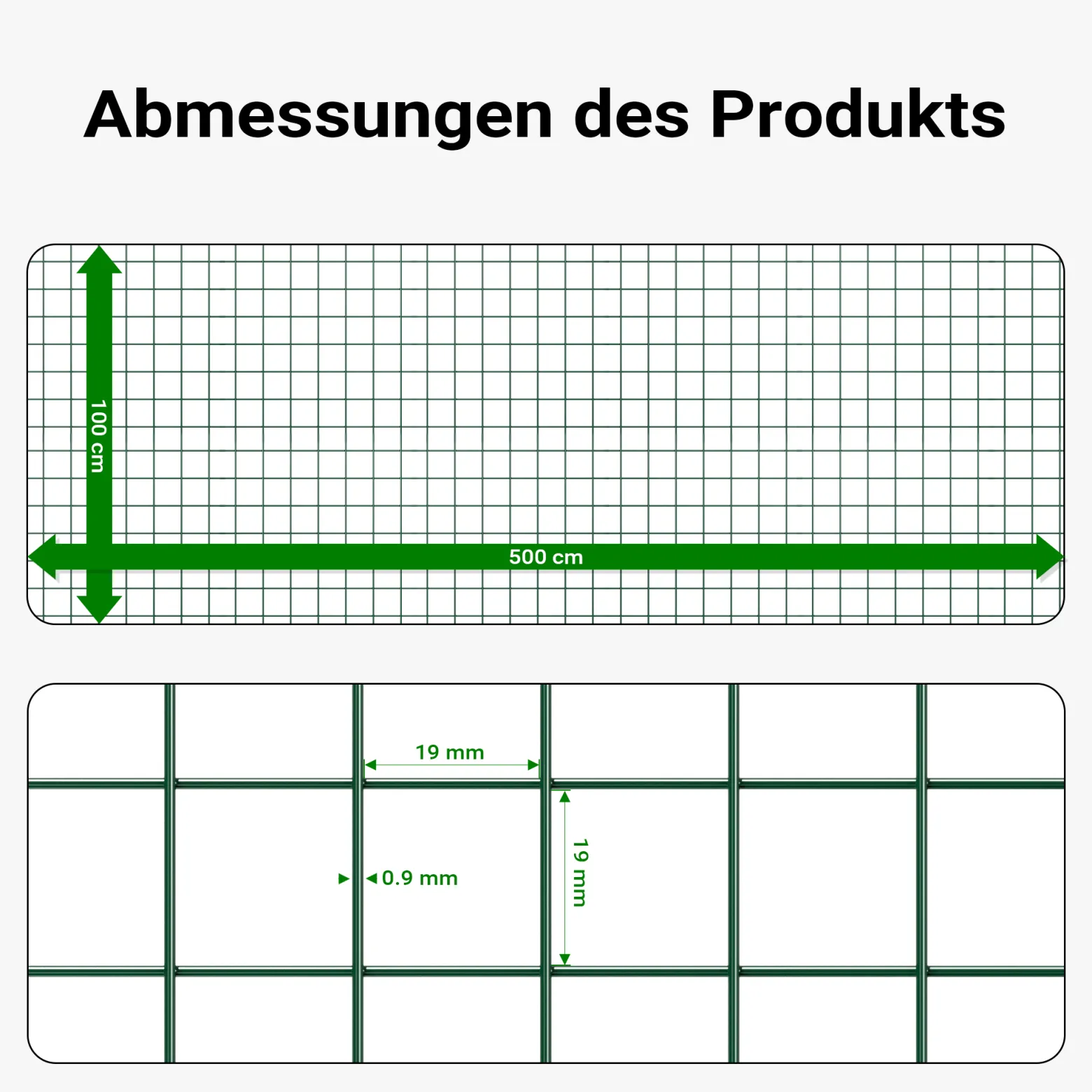 Wiltec Maschendrahtzaun Grün 1x5 m 100 cm Höhe 0,9 mm Stärke 19x19 mm Maschengröße, Volierendraht 4-Eck aus Stahl verzinkt, Drahtgitter, Vogeldraht
