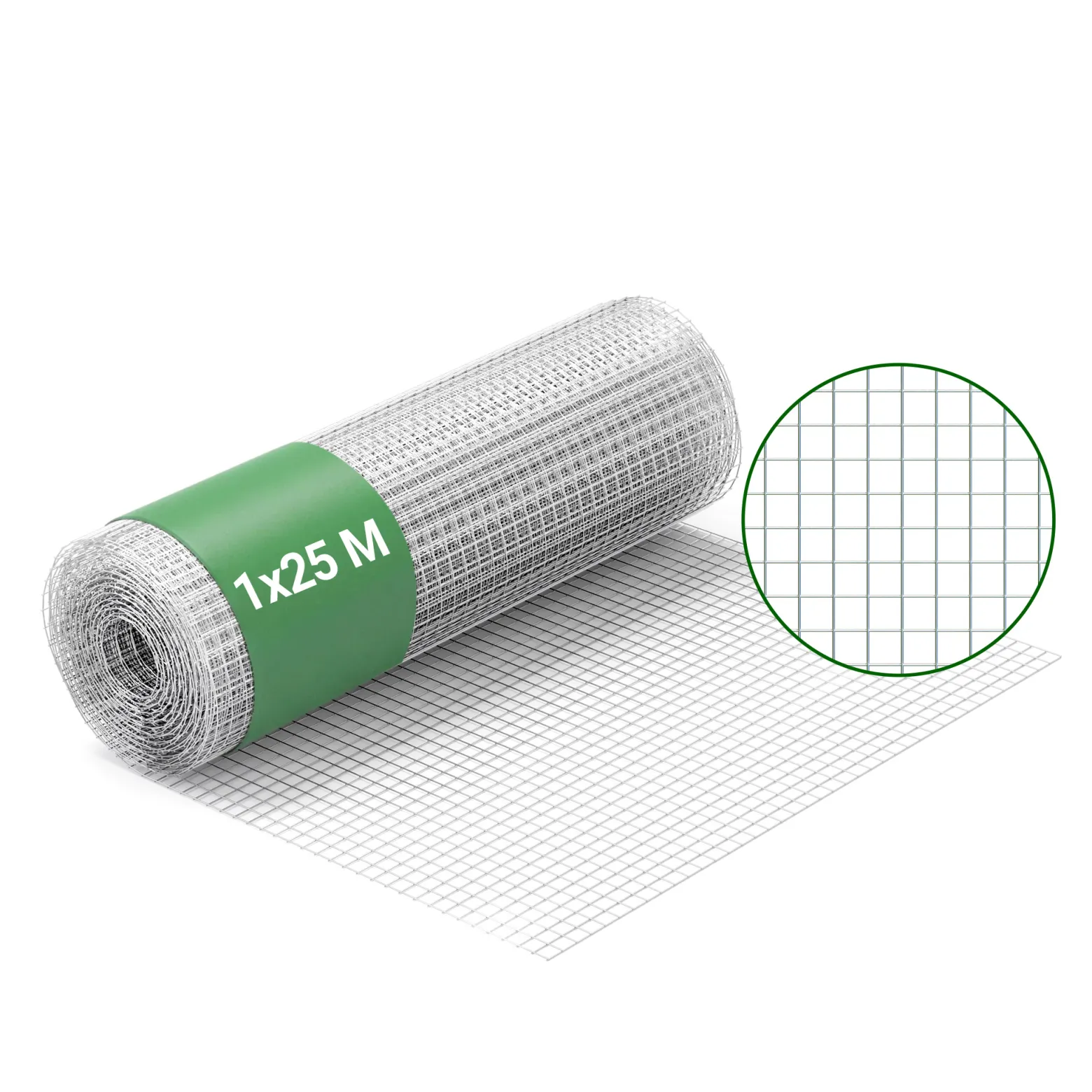 Wiltec Maschendrahtzaun 1 m x 25 m, 0,75 mm Drahtstärke 16x16 mm Maschengröße, Volierendraht 4-Eck aus Stahl verzinkt, Drahtgitter, Vogeldraht
