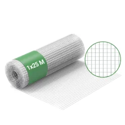 Wiltec Maschendrahtzaun 1 m x 25 m, 1,2 mm Drahtstärke 25x25 mm Maschengröße, Volierendraht 4-Eck aus Stahl verzinkt, Drahtgitter, Vogeldraht