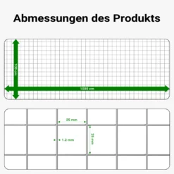 Wiltec Maschendrahtzaun 1 m x10 m, 1,2 mm Drahtstärke 25x25 mm Maschengröße, Volierendraht 4-Eck aus Stahl verzinkt, Drahtgitter, Vogeldraht