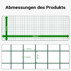Wiltec Maschendrahtzaun Schwarz 1x25 m 100 cm Höhe 1,42 mm Stärke 25x25 mm Maschengröße, Volierendraht 4-Eck aus Stahl verzinkt, Drahtgitter, Vogeldraht