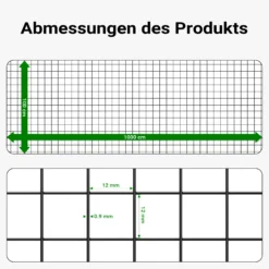 Wiltec Maschendrahtzaun Schwarz 100 cm x 10 m, 0,9 mm Stärke 12x12 mm Maschengröße, Volierendraht 4-Eck aus Stahl verzinkt, Drahtgitter, Vogeldraht