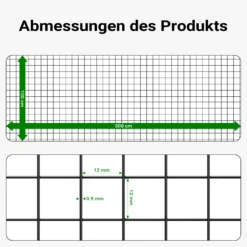 Wiltec Maschendrahtzaun Schwarz 100 cm x 5 m, 0,9 mm Stärke 12x12 mm Maschengröße, Volierendraht 4-Eck aus Stahl verzinkt, Drahtgitter, Vogeldraht