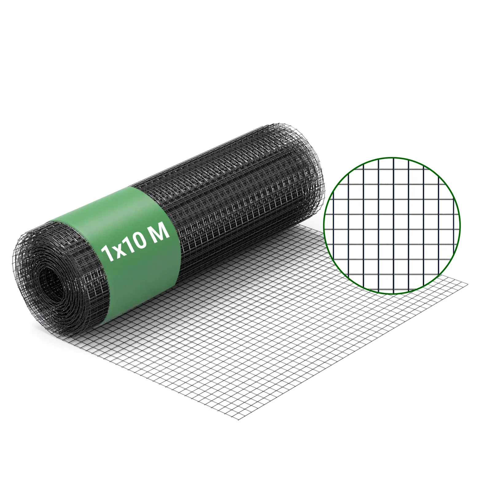 Wiltec Maschendrahtzaun Schwarz 1x10 m 100 cm Höhe 1,42 mm Stärke 25x25 mm Maschengröße, Volierendraht 4-Eck aus Stahl verzinkt, Drahtgitter, Vogeldraht