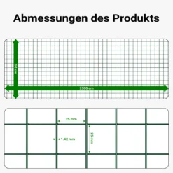 Wiltec Maschendrahtzaun Schwarz 1x25 m 50 cm Höhe 1,42 mm Stärke 25x25 mm Maschengröße, Volierendraht 4-Eck aus Stahl verzinkt, Drahtgitter, Vogeldraht
