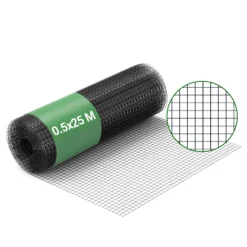 Wiltec Maschendrahtzaun Schwarz 50 cm x 25 m, 0,9 mm Stärke 12x12 mm Maschengröße, Volierendraht 4-Eck aus Stahl verzinkt, Drahtgitter, Vogeldraht