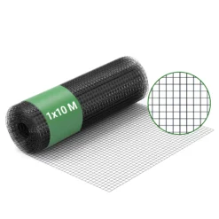 Wiltec Maschendrahtzaun Schwarz 100 cm x 10 m, 0,9 mm Stärke 19x19 mm Maschengröße, Volierendraht 4-Eck aus Stahl verzinkt, Drahtgitter, Vogeldraht