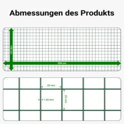 Wiltec Maschendrahtzaun Schwarz 1x5 m 100 cm Höhe 1,42 mm Stärke 25x25 mm Maschengröße, Volierendraht 4-Eck aus Stahl verzinkt, Drahtgitter, Vogeldraht