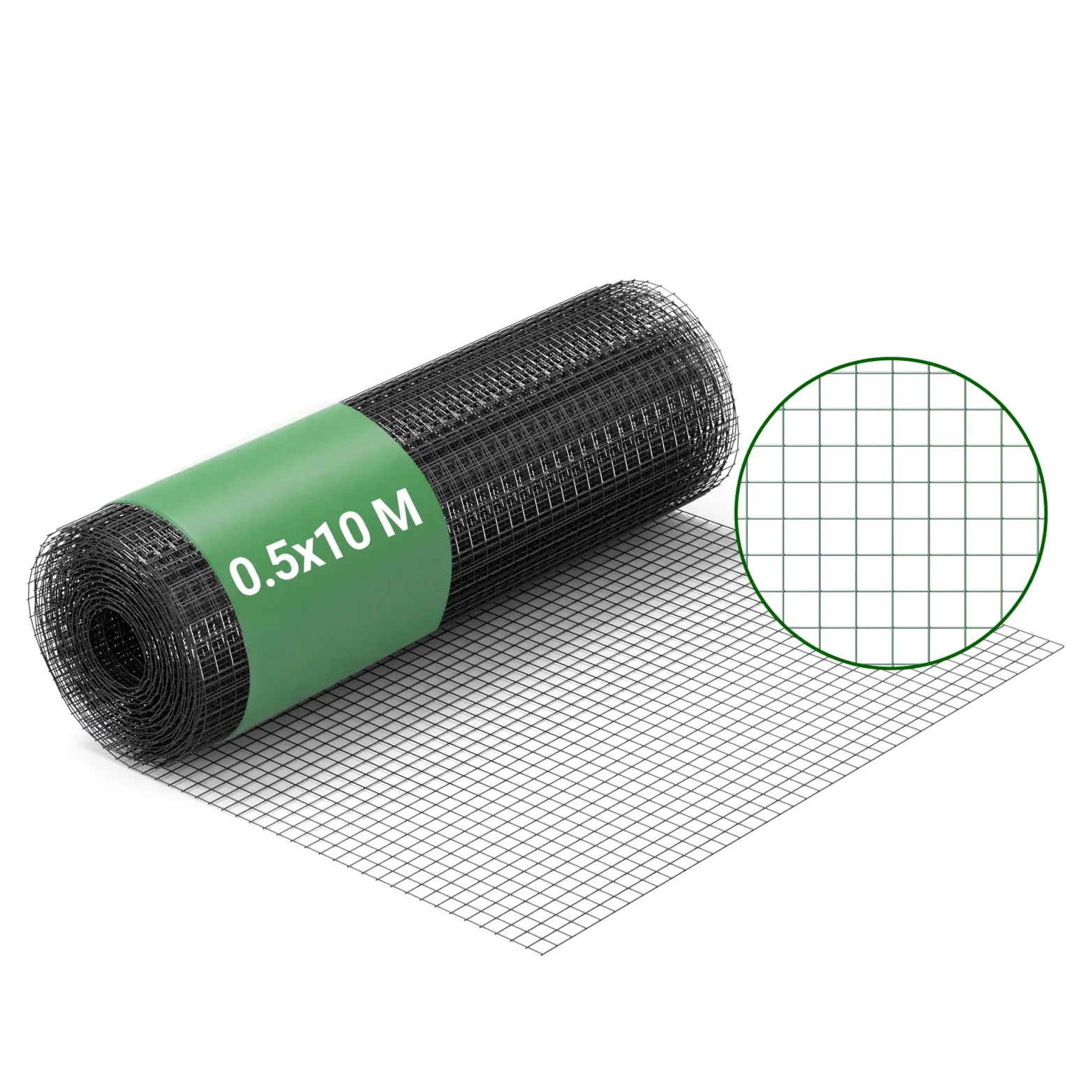 Wiltec Maschendrahtzaun Schwarz 50 cm x 10 m, 0,9 mm Stärke 12x12 mm Maschengröße, Volierendraht 4-Eck aus Stahl verzinkt, Drahtgitter, Vogeldraht