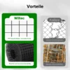 Wiltec Maschendrahtzaun Schwarz 1x10 m 50 cm Höhe 1,42 mm Stärke 25x25 mm Maschengröße, Volierendraht 4-Eck aus Stahl verzinkt, Drahtgitter, Vogeldraht