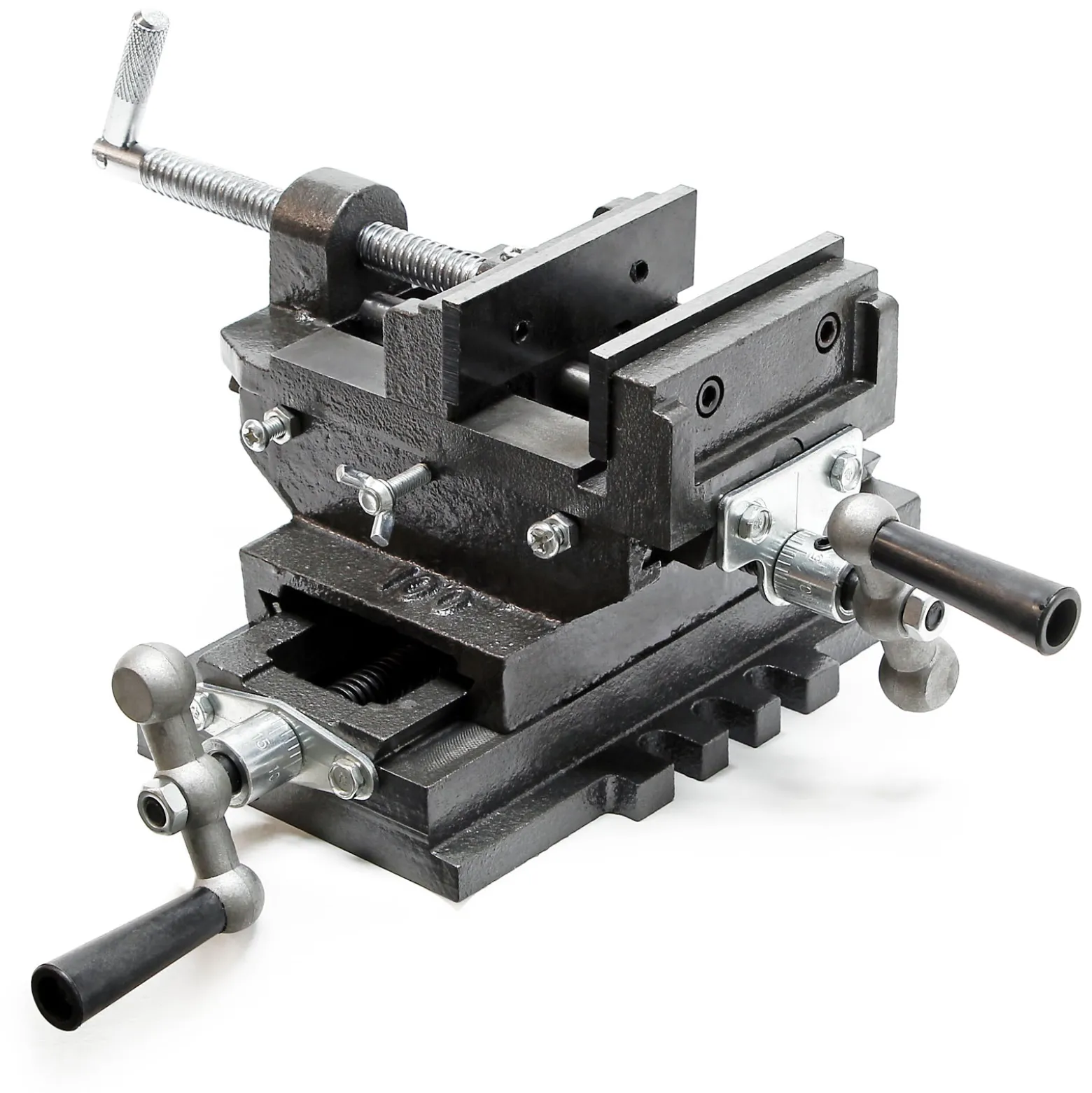 Wiltec Maschinenschraubstock 2 Achsen 100 mm, Schraubstock 33x32,5x13,5 cm aus Gusseisen, Arbeitstisch für Kreuztisch, Frästisch, Werkbank