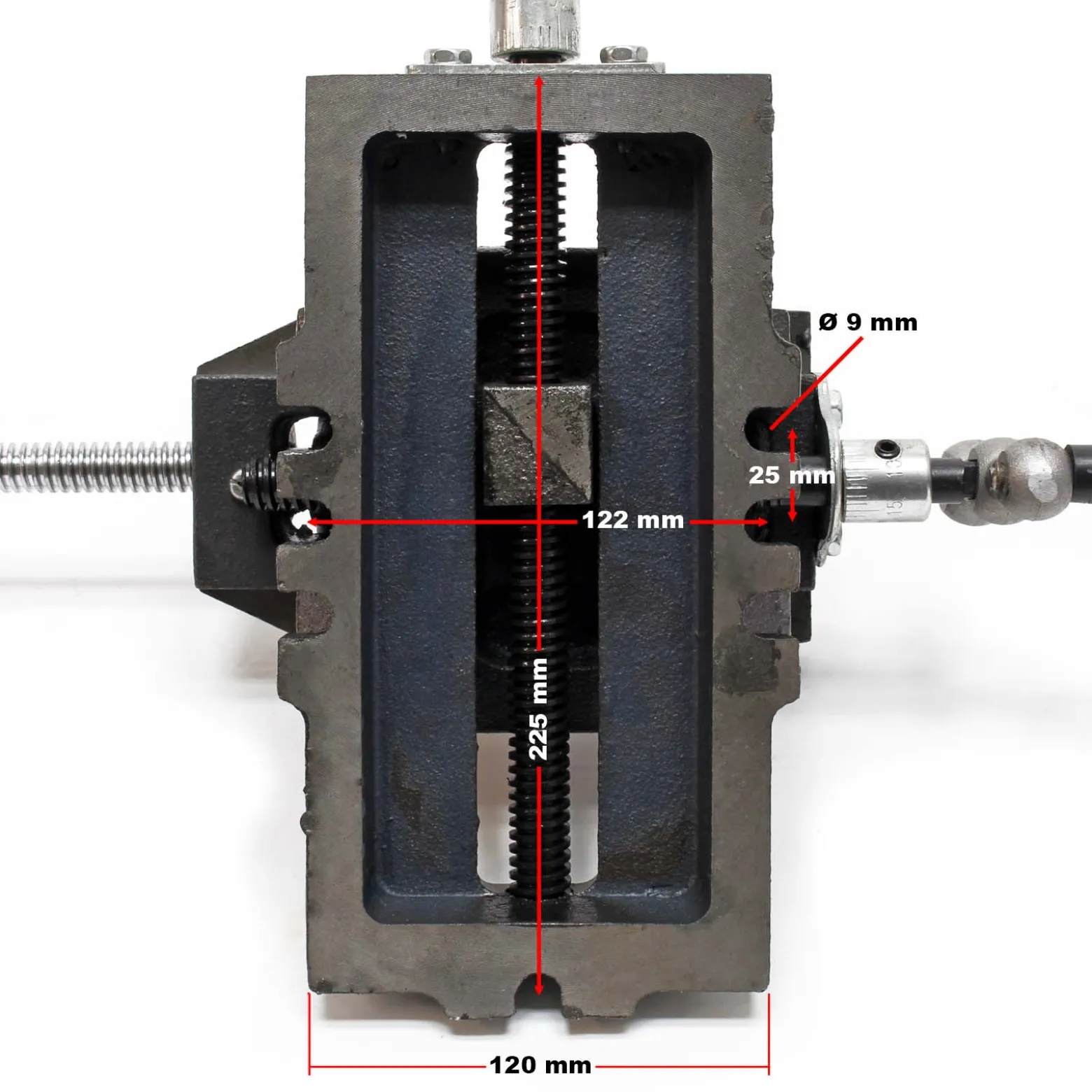 Wiltec Maschinenschraubstock 2 Achsen 100 mm, Schraubstock 33x32,5x13,5 cm aus Gusseisen, Arbeitstisch für Kreuztisch, Frästisch, Werkbank