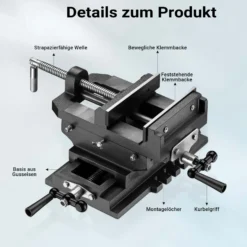 Wiltec Maschinenschraubstock 2 Achsen 150 mm, Schraubstock 40x37,5x16 cm aus Gusseisen, Arbeitsitsch für Kreuztisch, Frästisch, Werkbank