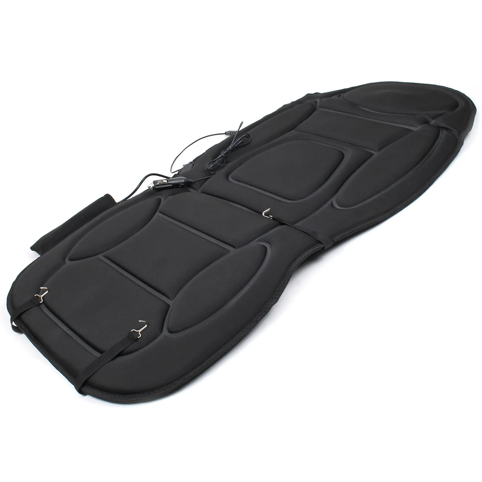 Wiltec Massagesitzauflage Auto 105x50cm Betrieb über 12V-Zigarettenanzünder mit 5 Vibrationsmotoren und Wärmefunktion Schwarz Sitzheizung Auflage Massagematte Massageauflage Massagesitz