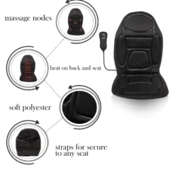 Wiltec Massagesitzauflage Auto 105x50cm Betrieb über 12V-Zigarettenanzünder mit 5 Vibrationsmotoren und Wärmefunktion Schwarz Sitzheizung Auflage Massagematte Massageauflage Massagesitz