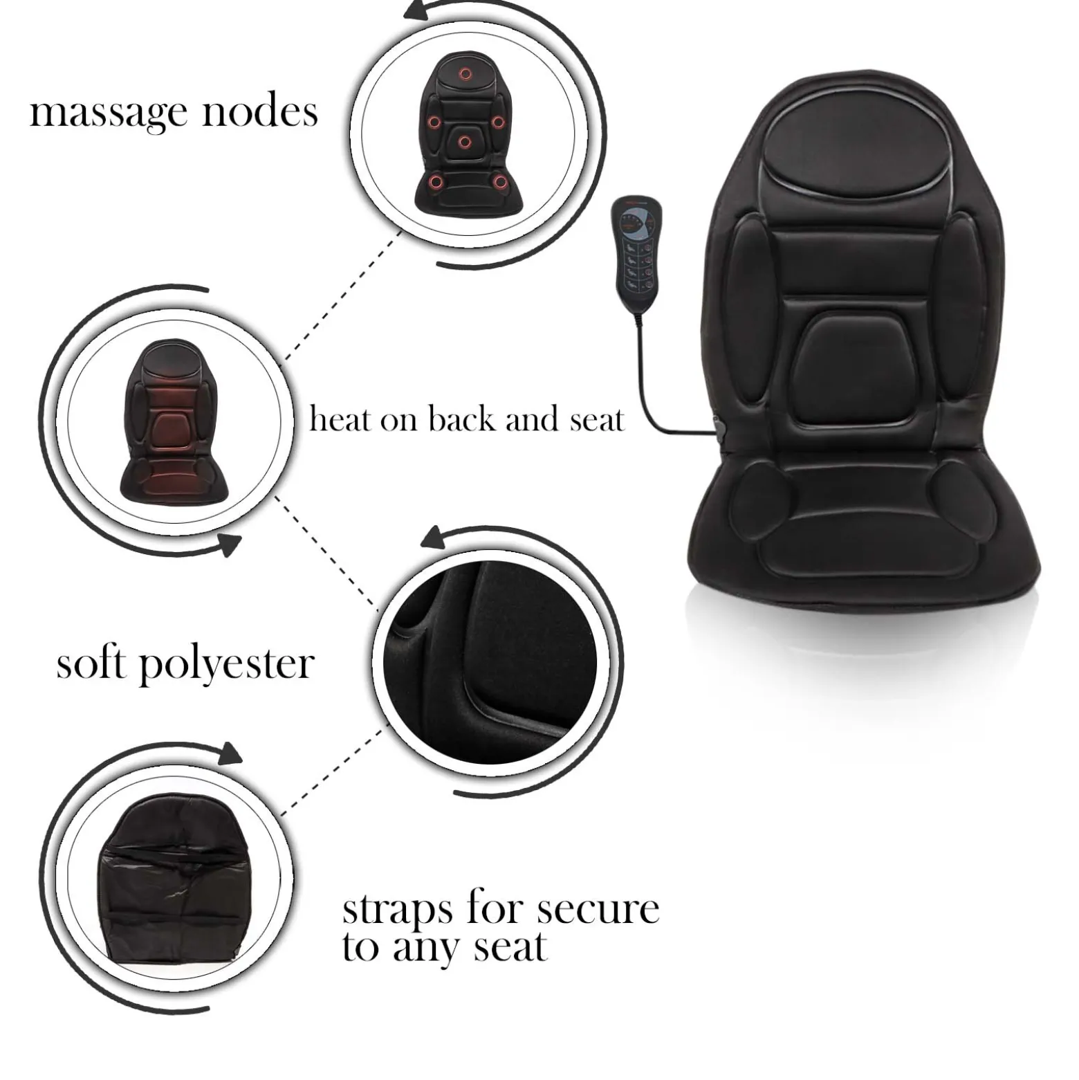 Wiltec Massagesitzauflage Auto 105x50cm Betrieb über 12V-Zigarettenanzünder mit 5 Vibrationsmotoren und Wärmefunktion Schwarz Sitzheizung Auflage Massagematte Massageauflage Massagesitz