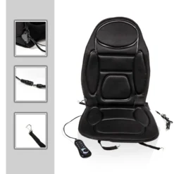 Wiltec Massagesitzauflage Auto 105x50cm Betrieb über 12V-Zigarettenanzünder mit 5 Vibrationsmotoren und Wärmefunktion Schwarz Sitzheizung Auflage Massagematte Massageauflage Massagesitz