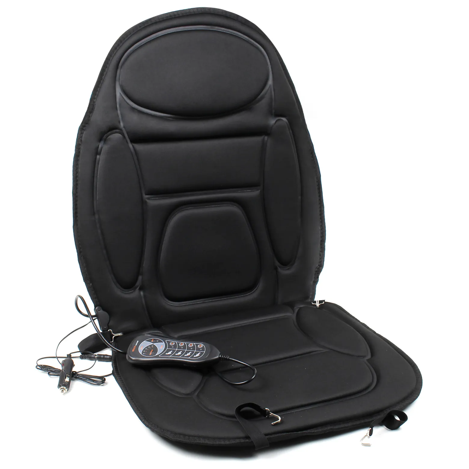 Wiltec Massagesitzauflage Auto 105x50cm Betrieb über 12V-Zigarettenanzünder mit 5 Vibrationsmotoren und Wärmefunktion Schwarz Sitzheizung Auflage Massagematte Massageauflage Massagesitz