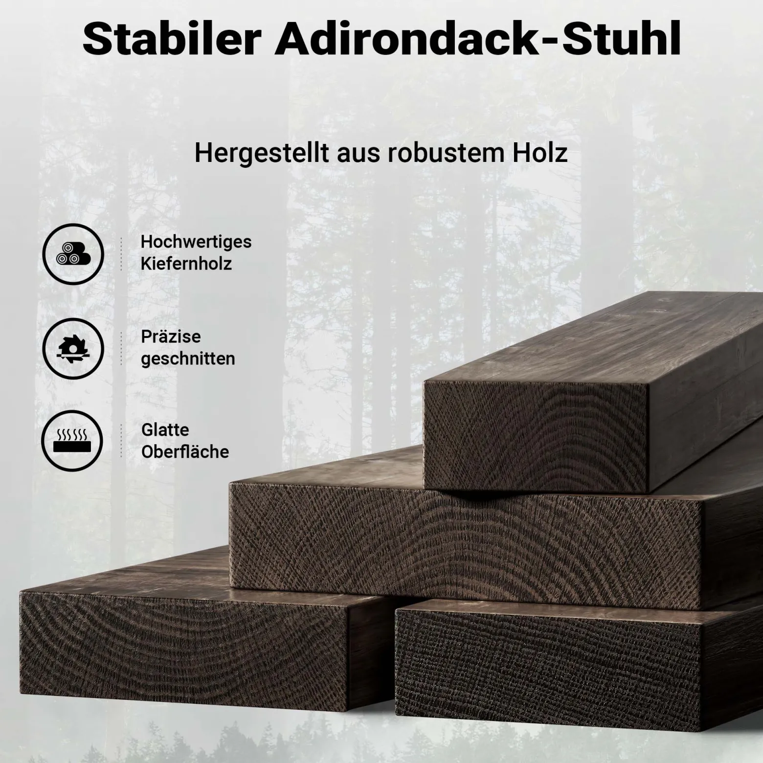 Wiltec Massivholz Adirondack Gartenstuhl 89 x 72 x 92,5 cm, Gartenstuhl aus Holz bis 160 kg, ergonomischer Gartensessel aus Kiefer, Gartenmöbel zeitlos massiv