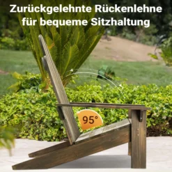 Wiltec Massivholz Adirondack Gartenstuhl 89 x 72 x 92,5 cm, Gartenstuhl aus Holz bis 160 kg, ergonomischer Gartensessel aus Kiefer, Gartenmöbel zeitlos massiv