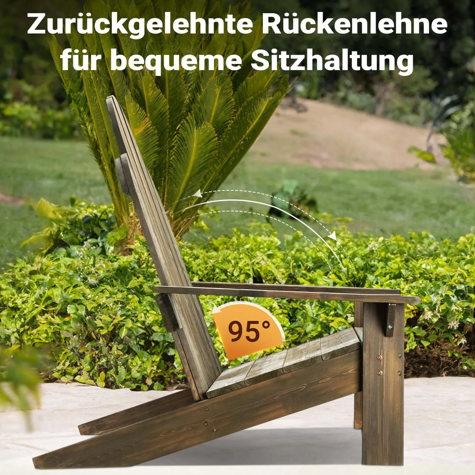 Wiltec Massivholz Adirondack Gartenstuhl 89 x 72 x 92,5 cm, Gartenstuhl aus Holz bis 160 kg, ergonomischer Gartensessel aus Kiefer, Gartenmöbel zeitlos massiv